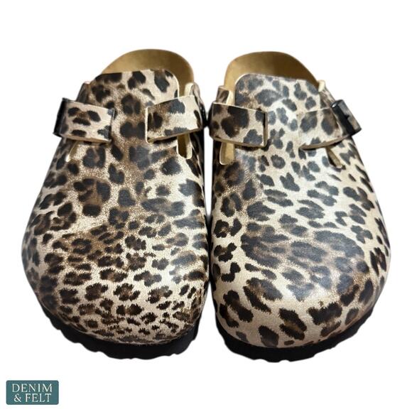NEW Papillio Birkenstock Boston Leopard Clog Mules Slip On Trendy Modern Style - Picture 1 of 8